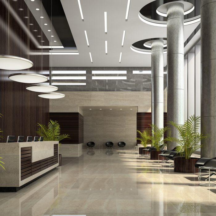 Interior of hotel reception 3D illustration